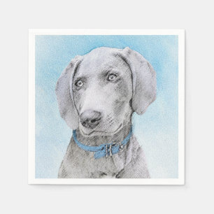 Weimaraner Painting - Cute Original Dog Art Napkin