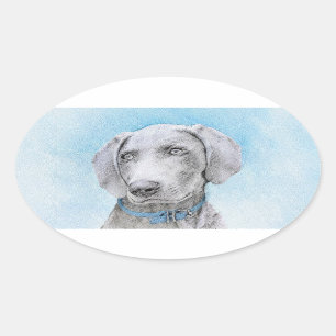 Weimaraner Painting - Cute Original Dog Art Oval Sticker