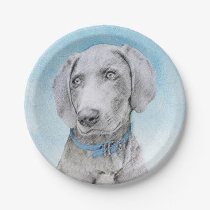 Weimaraner Painting - Cute Original Dog Art Paper Plate