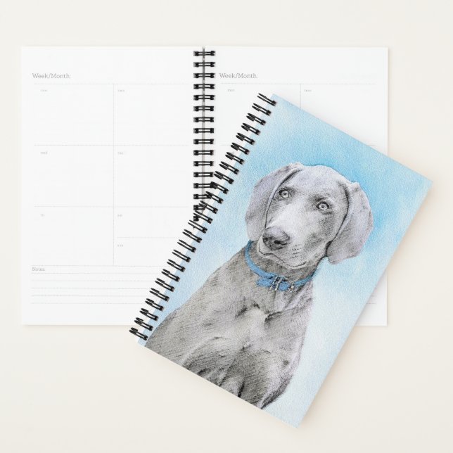 Weimaraner Painting - Cute Original Dog Art Planner (Display)