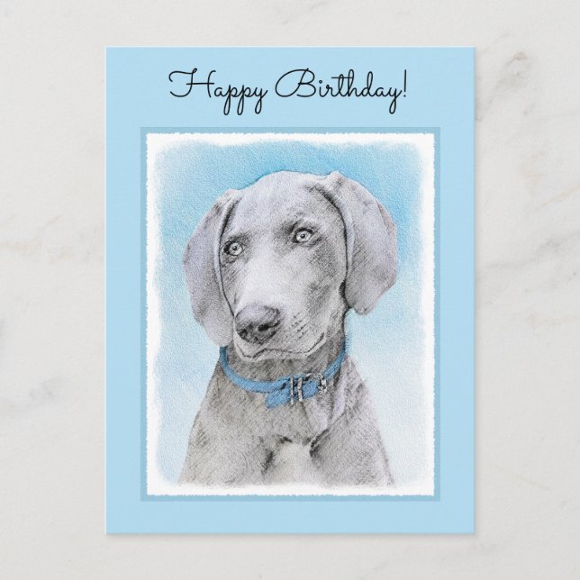 Weimaraner Painting - Cute Original Dog Art Postcard (Front)