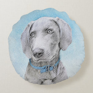 Weimaraner Painting - Cute Original Dog Art Round Cushion