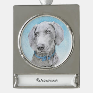 Weimaraner Painting - Cute Original Dog Art Silver Plated Banner Ornament
