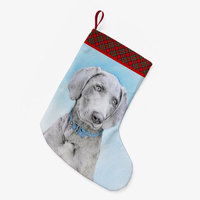 Weimaraner Painting - Cute Original Dog Art Small Christmas Stocking (Front (Hanging))