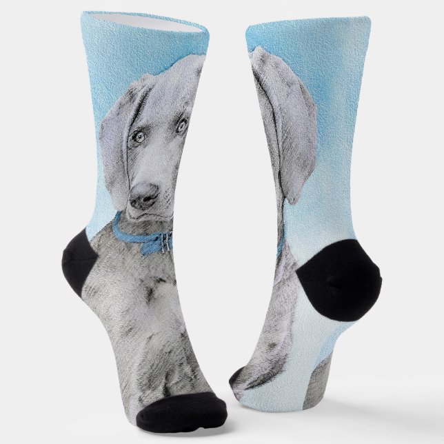 Weimaraner Painting - Cute Original Dog Art Socks (Angled)