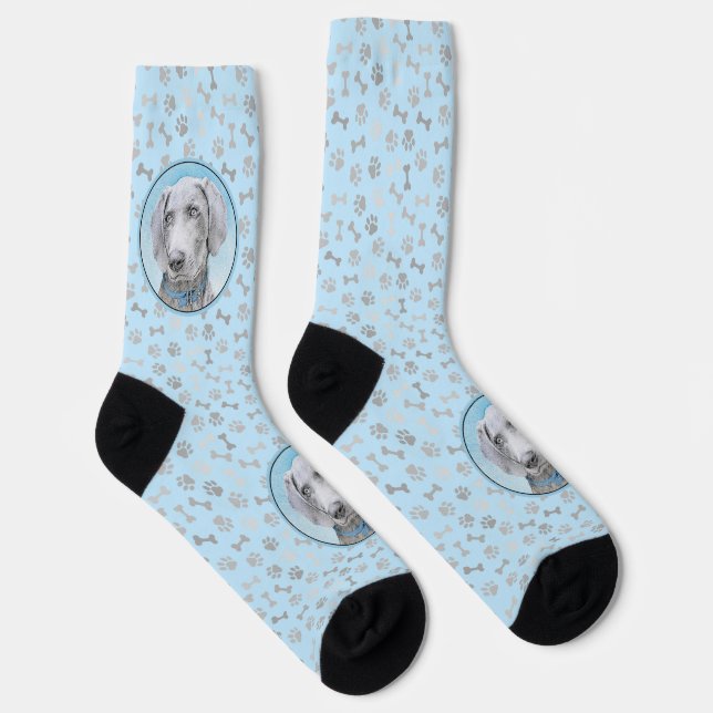 Weimaraner Painting - Cute Original Dog Art Socks (Right)