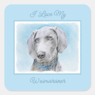 Weimaraner Painting - Cute Original Dog Art Square Sticker