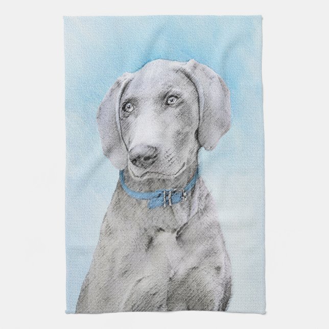 Weimaraner Painting - Cute Original Dog Art Tea Towel (Vertical)