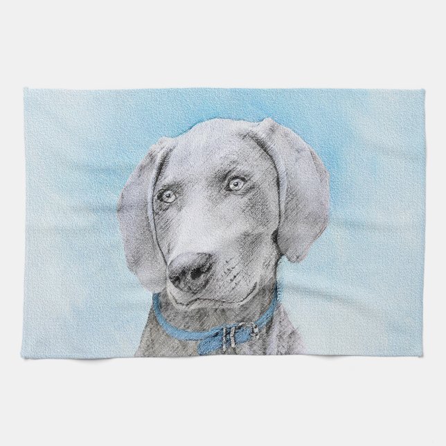 Weimaraner Painting - Cute Original Dog Art Tea Towel (Horizontal)
