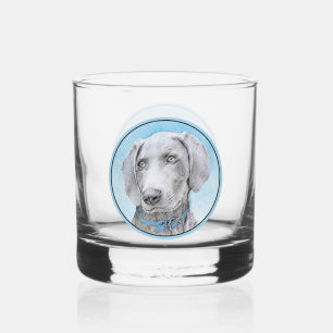 Weimaraner Painting - Cute Original Dog Art Whiskey Glass