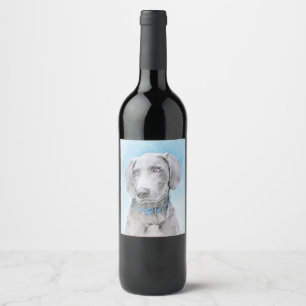 Weimaraner Painting - Cute Original Dog Art Wine Label