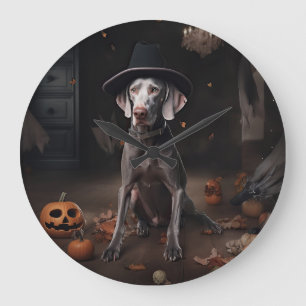 Weimaraner Pumpkins Halloween Scary Large Clock