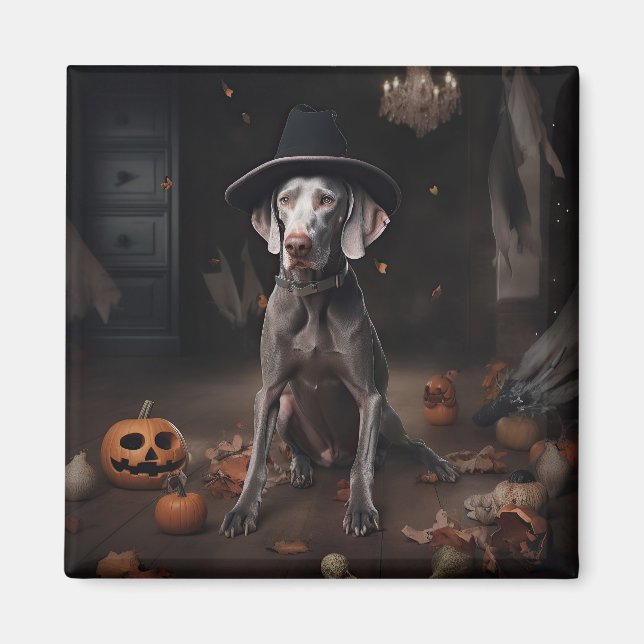 Weimaraner Pumpkins Halloween Scary Magnet (Front)