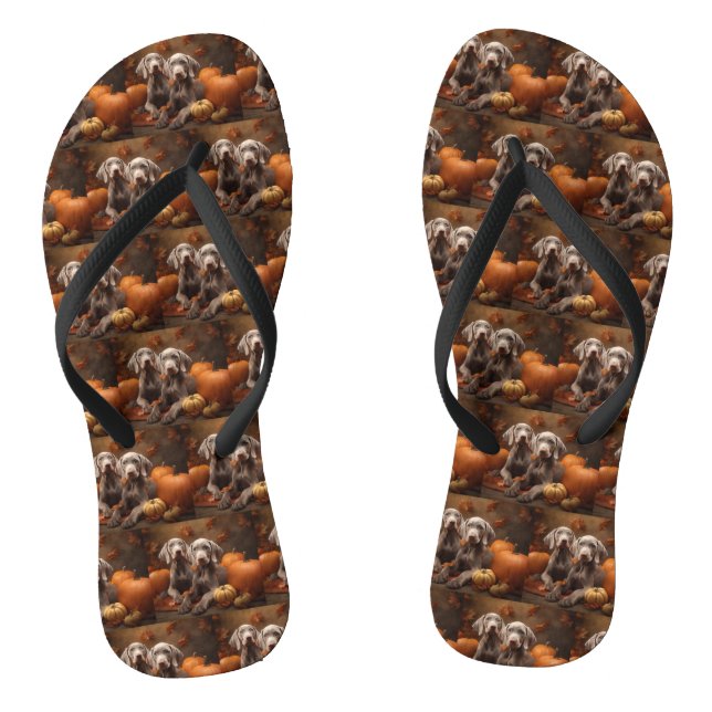 Weimaraner Puppy Autumn Delight Pumpkin Flip Flops (Footbed)