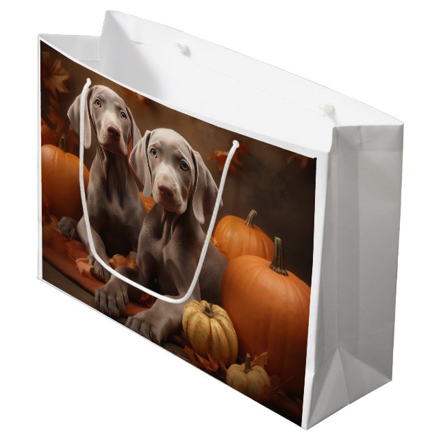 Weimaraner Puppy Autumn Delight Pumpkin Large Gift Bag (Front Angled)