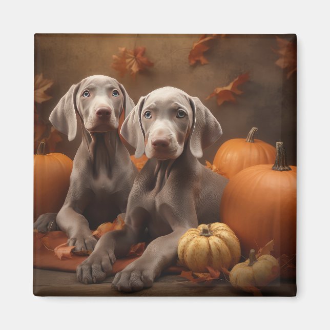 Weimaraner Puppy Autumn Delight Pumpkin Magnet (Front)