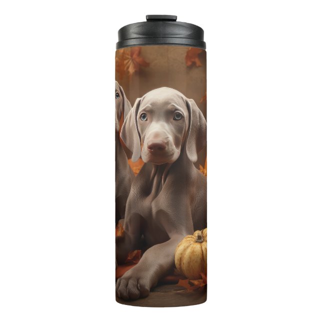 Weimaraner Puppy Autumn Delight Pumpkin Thermal Tumbler (Front)