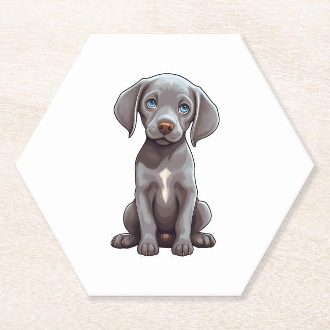 Weimaraner Puppy Cute Cartoon Portrait Illustratio Paper Coaster (Front)