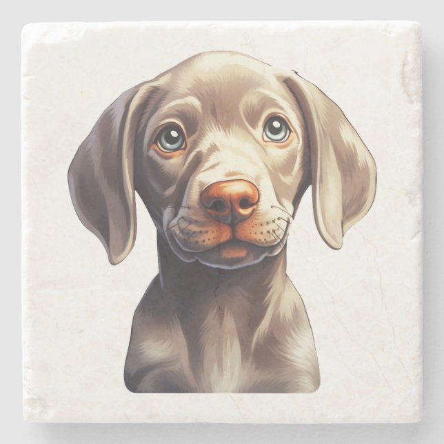 Weimaraner Puppy Cute Cartoon Portrait Illustratio Stone Coaster (Front)
