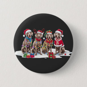 Weimaraner Santa hat antlers elf Christmas lights  6 Cm Round Badge