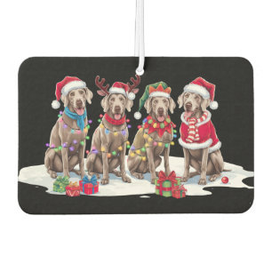 Weimaraner Santa hat antlers elf Christmas lights Car Air Freshener