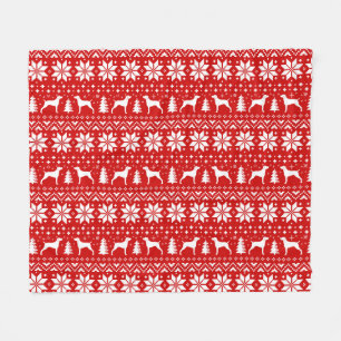 Weimaraner Silhouettes Christmas Pattern Red Fleece Blanket