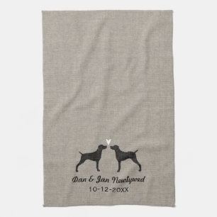 Weimaraner Silhouettes with Heart and Text Tea Towel