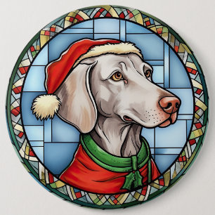Weimaraner Stained Glass Christmas 6 Cm Round Badge