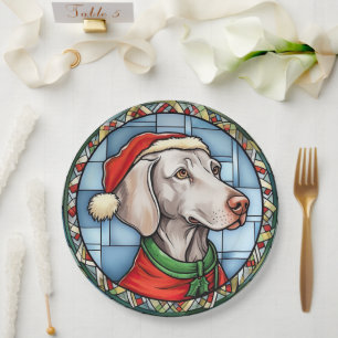Weimaraner Stained Glass Christmas Paper Plate