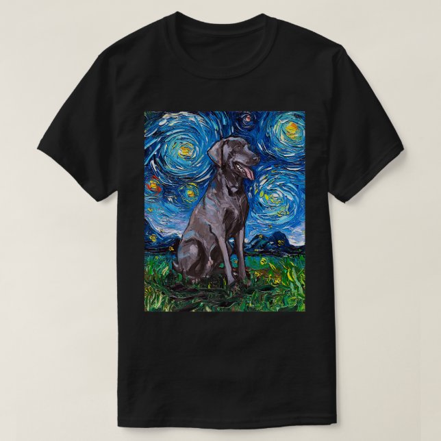 Weimaraner Starry Night Impressionist Dog Art by A T-Shirt (Design Front)