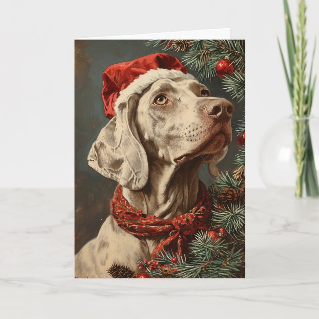 Weimaraner vintage personalised Christmas Holiday Card (Front)