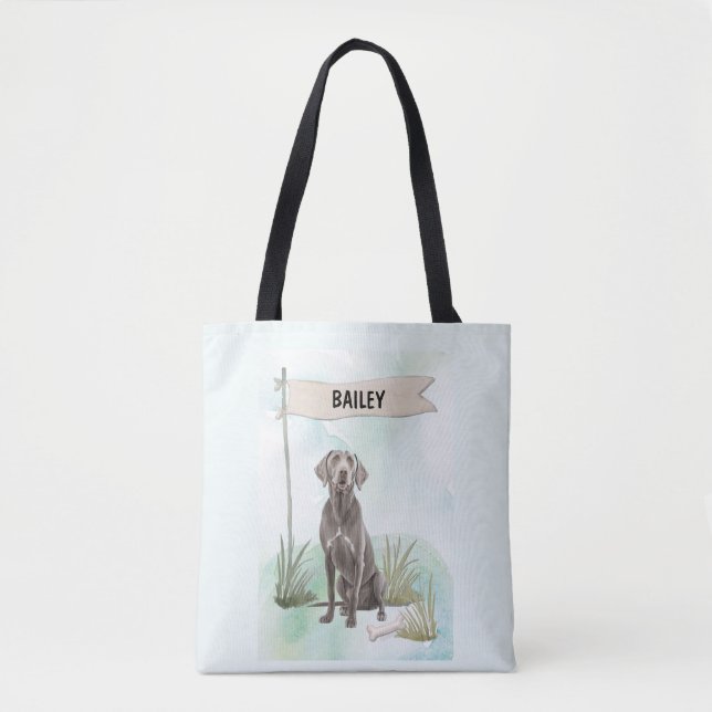 Weimaraner Watercolor Personalised Dog Tote Bag (Front)