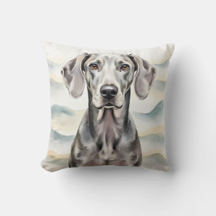 Weimaraner Watercolor Silver Wave Art Cushion