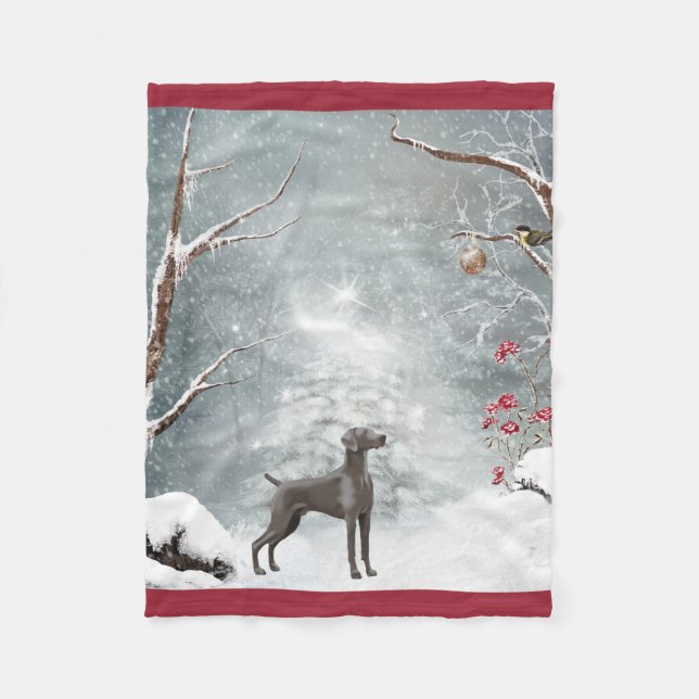 Weimaraner Winter Wonderland Fleece Blanket "30x40 (Front)