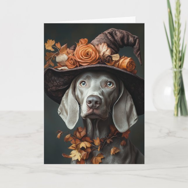 Weimaraner Witch Halloween Holiday Card (Front)