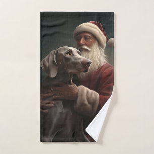 Weimaraner With Santa Claus Festive Christmas Bath Towel Set