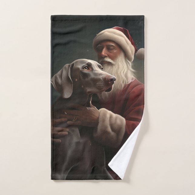 Weimaraner With Santa Claus Festive Christmas Bath Towel Set (Hand Towel)