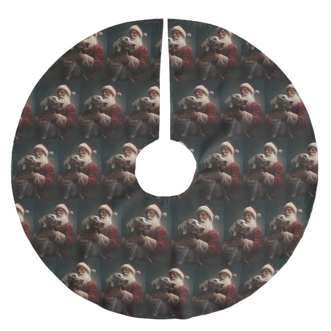 Weimaraner With Santa Claus Festive Christmas Brushed Polyester Tree Skirt (Front)