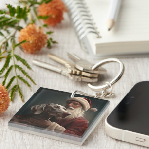 Weimaraner With Santa Claus Festive Christmas Key Ring