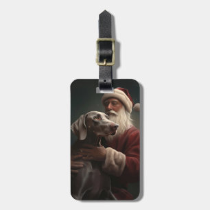 Weimaraner With Santa Claus Festive Christmas Luggage Tag