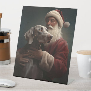 Weimaraner With Santa Claus Festive Christmas Pedestal Sign