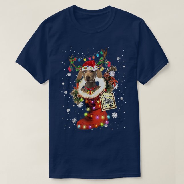 Weimaraner Xmas Boot Christmas Sock Winter Snow  T-Shirt (Design Front)