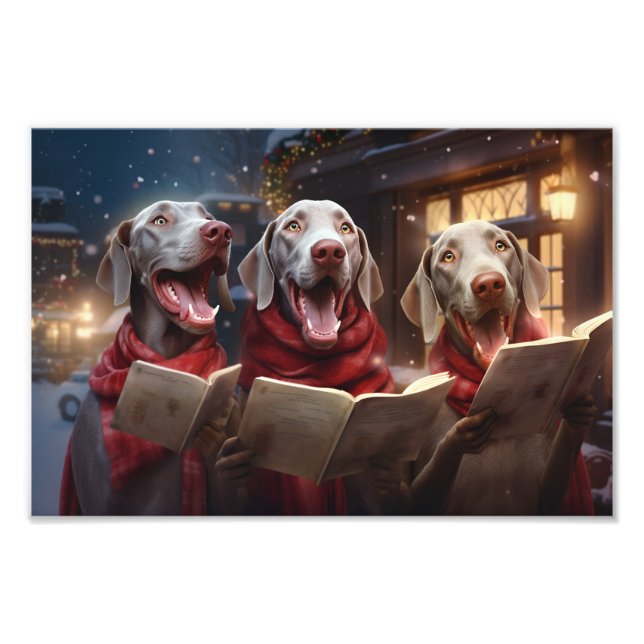 Weimaraners Christmas Caroling Festive Holiday Photo Print (Front)