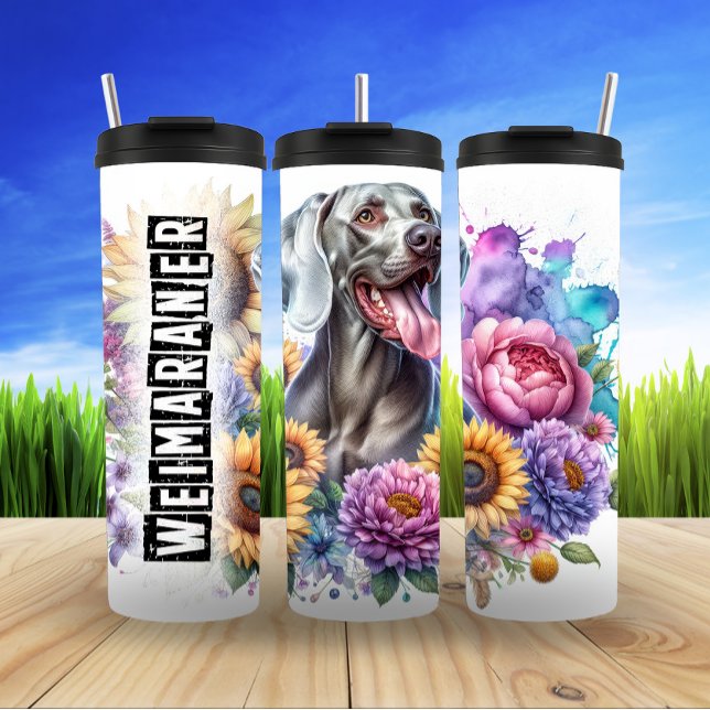 Weimaraner's Colourful Bloom Thermal Tumbler (Creator Uploaded)