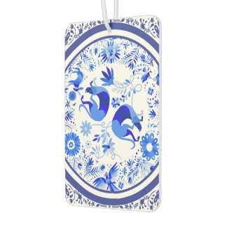Weimaraners, Rabbits and Birds Otomi Blue & White Car Air Freshener