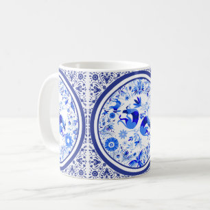 Weimaraners, Rabbits and Birds Otomi Blue & White  Coffee Mug