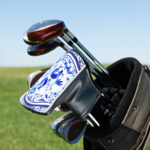 Weimaraners, Rabbits and Birds Otomi Blue & White  Golf Head Cover