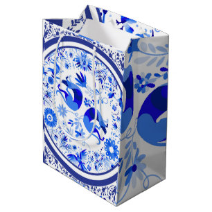 Weimaraners, Rabbits and Birds Otomi Blue & White Medium Gift Bag