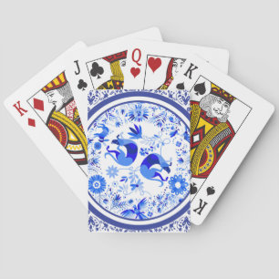 Weimaraners, Rabbits and Birds Otomi Blue & White Playing Cards