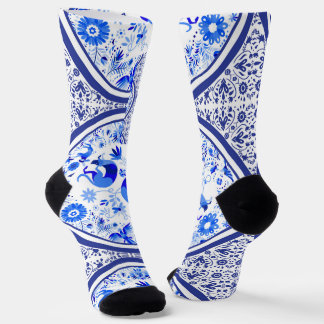 Weimaraners, Rabbits and Birds Otomi Blue & White  Socks